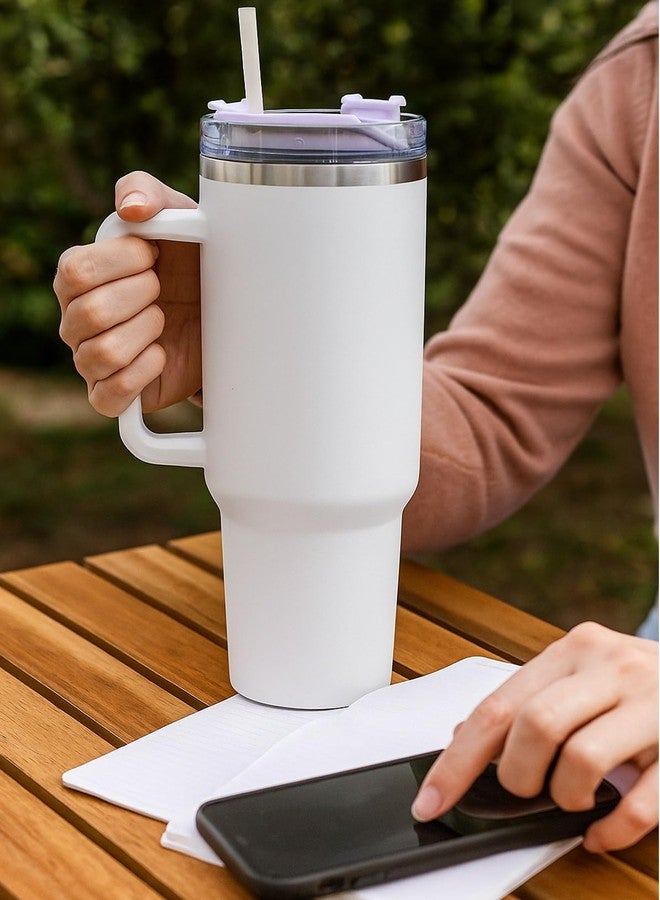 XL Kitchen كوب مطبخ كبير جدًا من الفولاذ المقاوم للصدأ، معزول بتفريغ الهواء المزدوج، لحفظ المشروبات الساخنة والباردة، مع غطاء وماصة - سعة 1200 مل، مثالي للمنزل، المكتب، النادي الرياضي، كهدية، أو للسفر | أبيض - Image 3